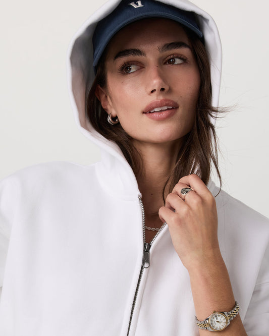 Restore Mini Full Zip Hoodie Women's White Jacket | Vuori outlet - US 3936