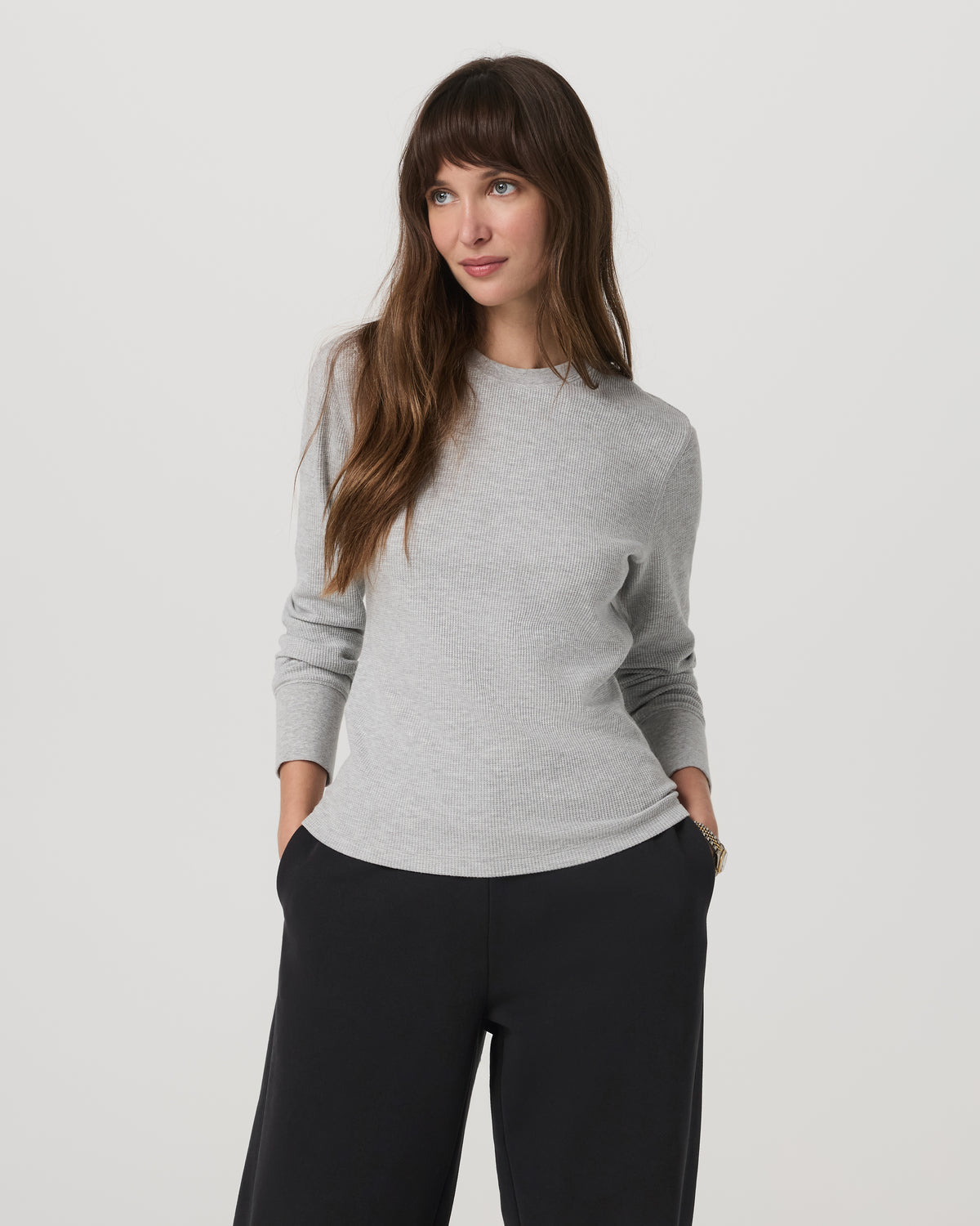 Long Sleeve Waffle Top Women's Light Heather Grey Tee | Vuori for sale - US 6286