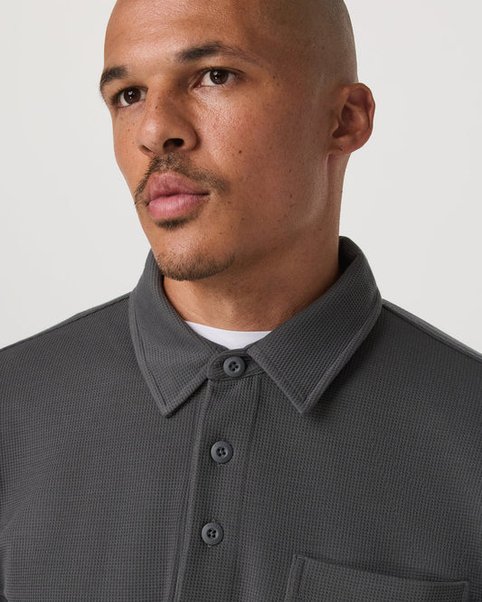 Long Sleeve Waffle Polo Men's Dark Pewter Polo Shirt | Vuori outlet - US 2504