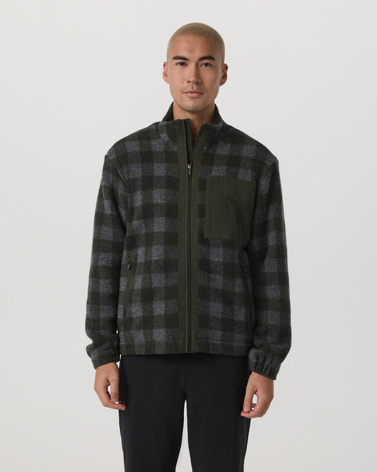 Ridge Fleece Jacket Men's Olive Plaid Zip-Up | Vuori discount - US 4199