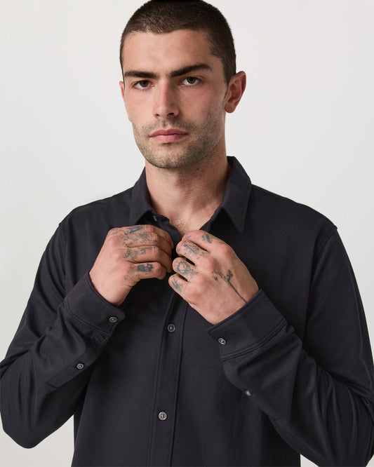 Long Sleeve Knit Oxford Button Down Men's Black Shirt | Vuori outlet - US 3772