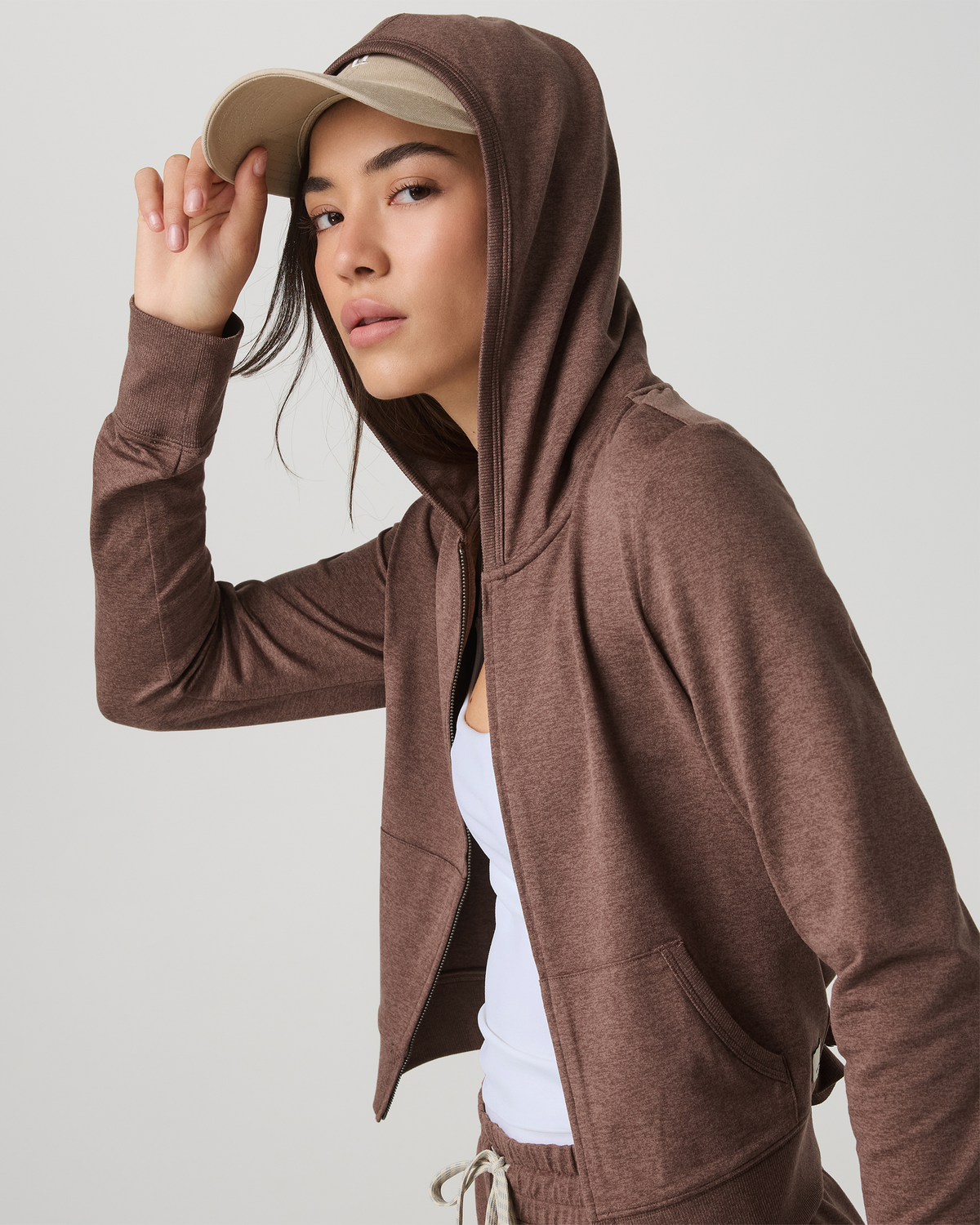 Halo Mini Full Zip Hoodie Women's Sable Heather Hoodie | Vuori sale - US 8605