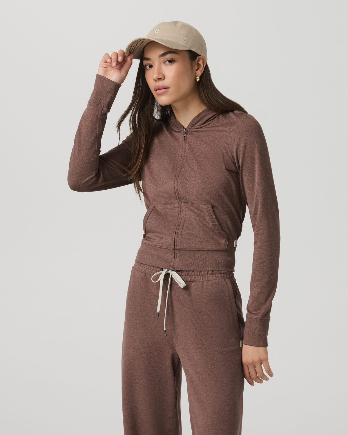 Halo Mini Full Zip Hoodie Women's Sable Heather Hoodie | Vuori sale - US 8605