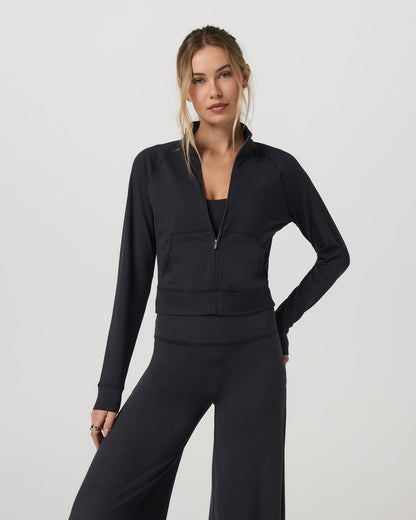 Halo Mini Track Jacket Women's Solid Black Cropped Zip-Up | Vuori shop - US 4818