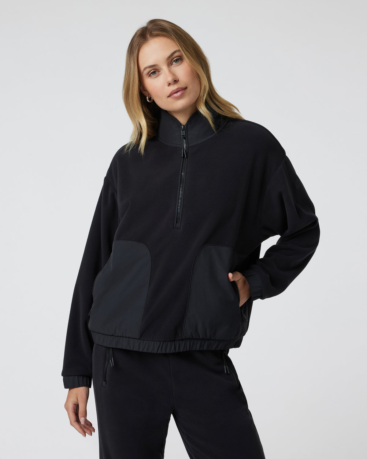 Women's Aspen Half Zip Black Fleece Pullover | Vuori shop - US 5285