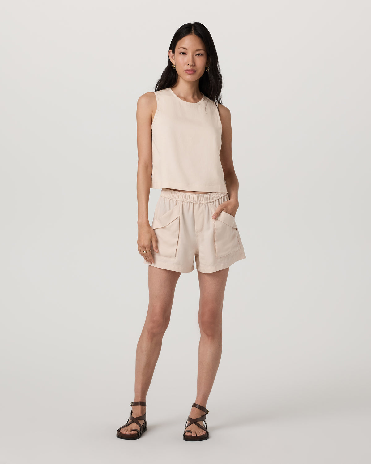 Trestles Twill Crop Tank Women's Sand Dollar Tank Top | Vuori shop - US 1756