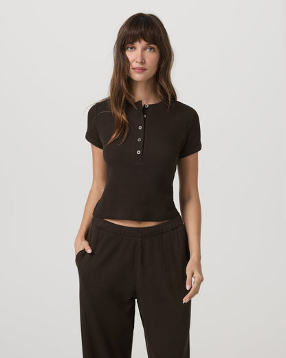 Short Sleeve Waffle Baby Tee Women's Dark Java T-Shirt | Vuori outlet - US 3434