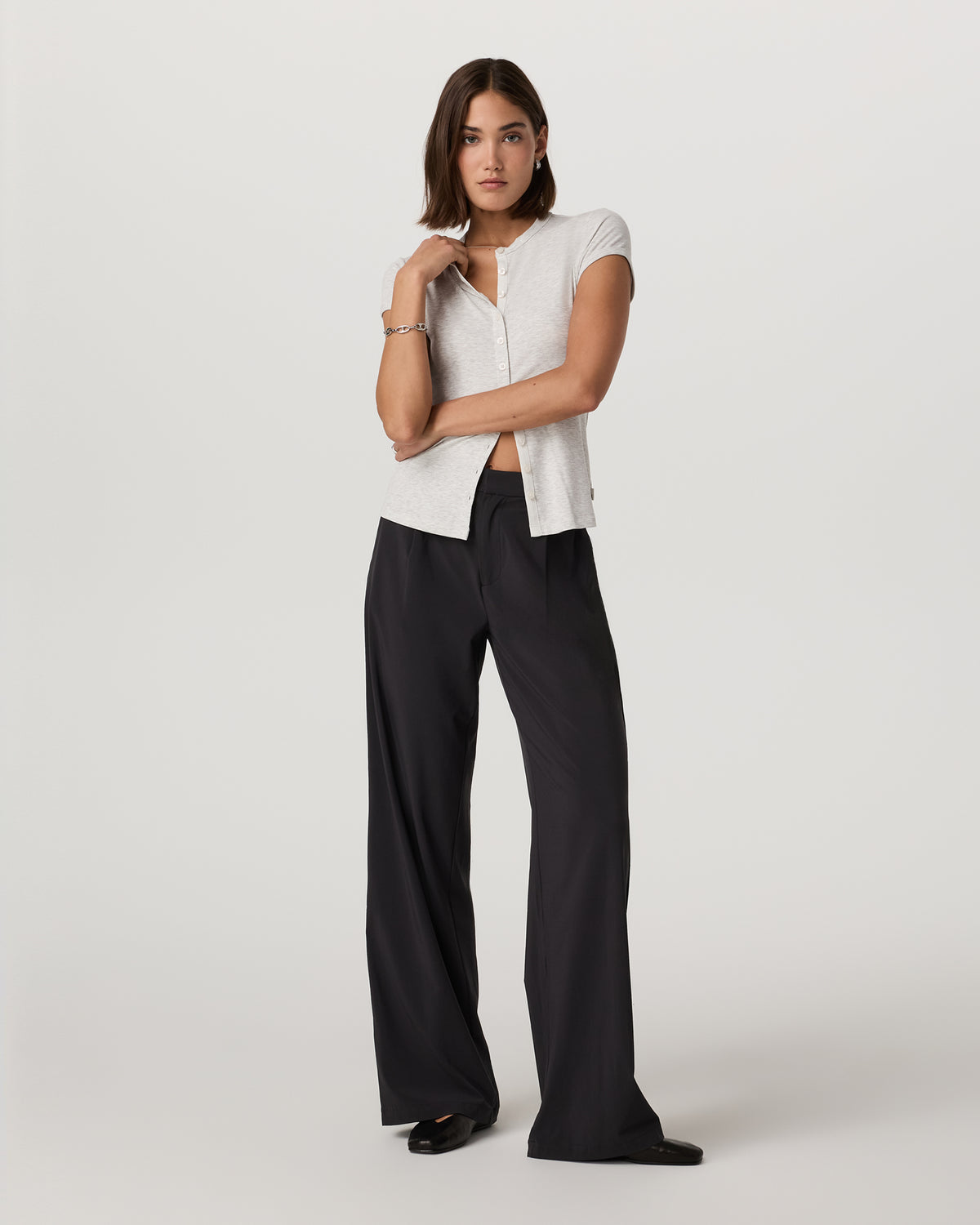 Women's Short Sleeve Pose Button Up White Heather Grey | Vuori discount - US 8274