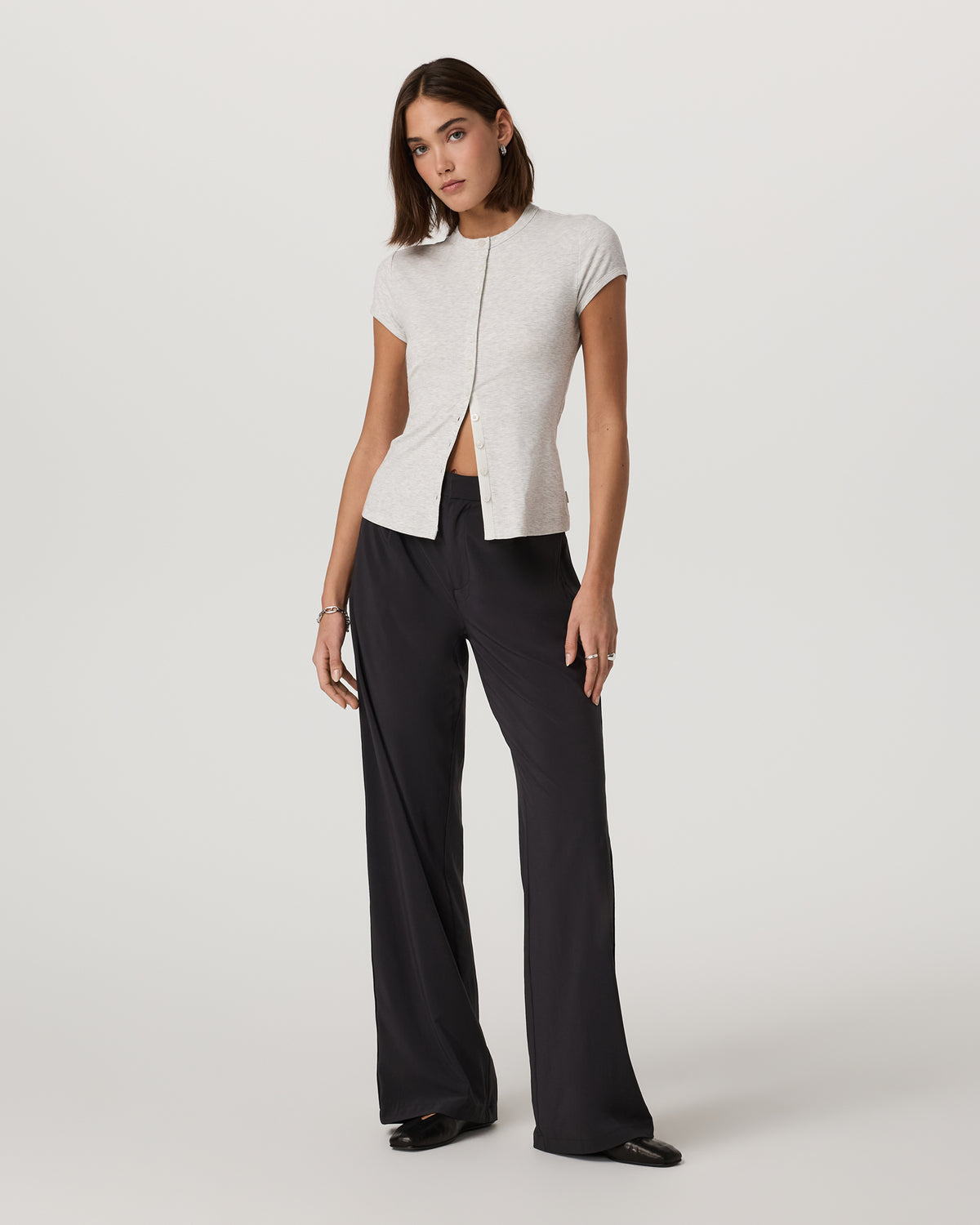 Women's Short Sleeve Pose Button Up White Heather Grey | Vuori discount - US 8274