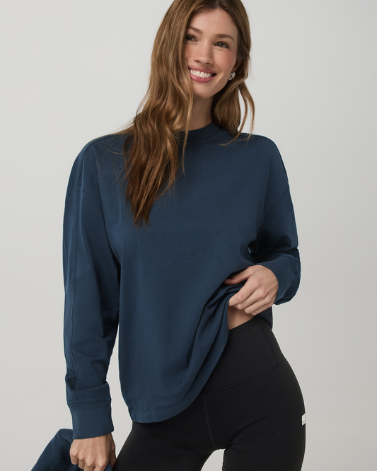 Long Sleeve Heavyweight Cotton Tee Ocean Blue Tee Shirt | Vuori for sale - US 7383