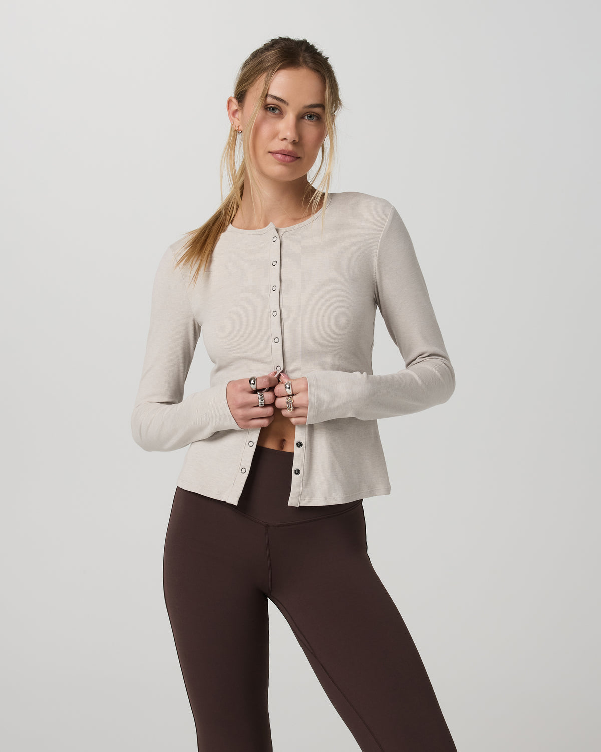 Long Sleeve Pose Twin Cardigan Women's Ecru Heather Top | Vuori discount - US 2612