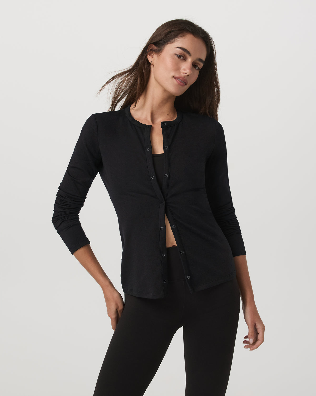 Women's Long Sleeve Halo Snap Cardigan Black Heather | Vuori sale - US 7934
