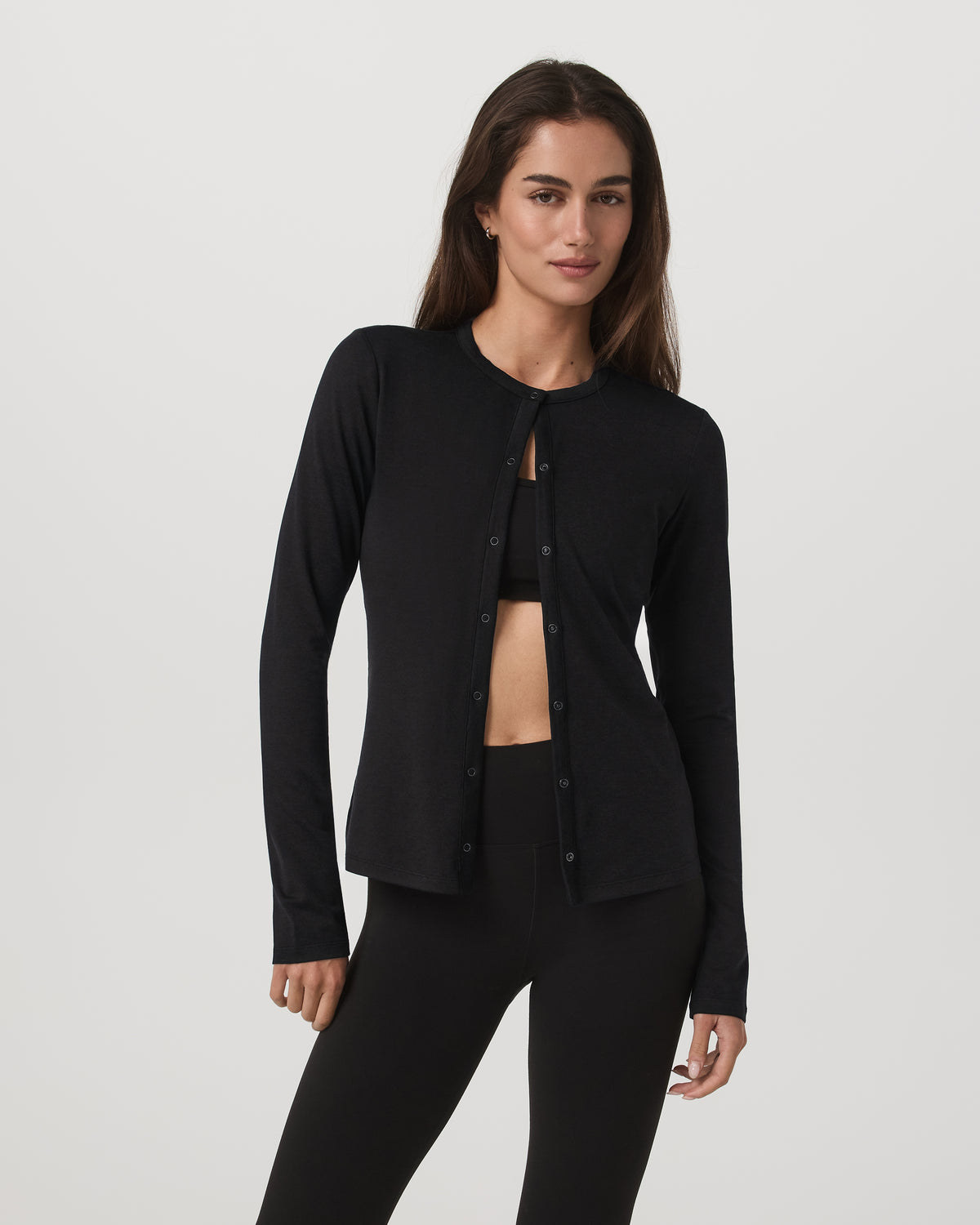 Women's Long Sleeve Halo Snap Cardigan Black Heather | Vuori sale - US 7934