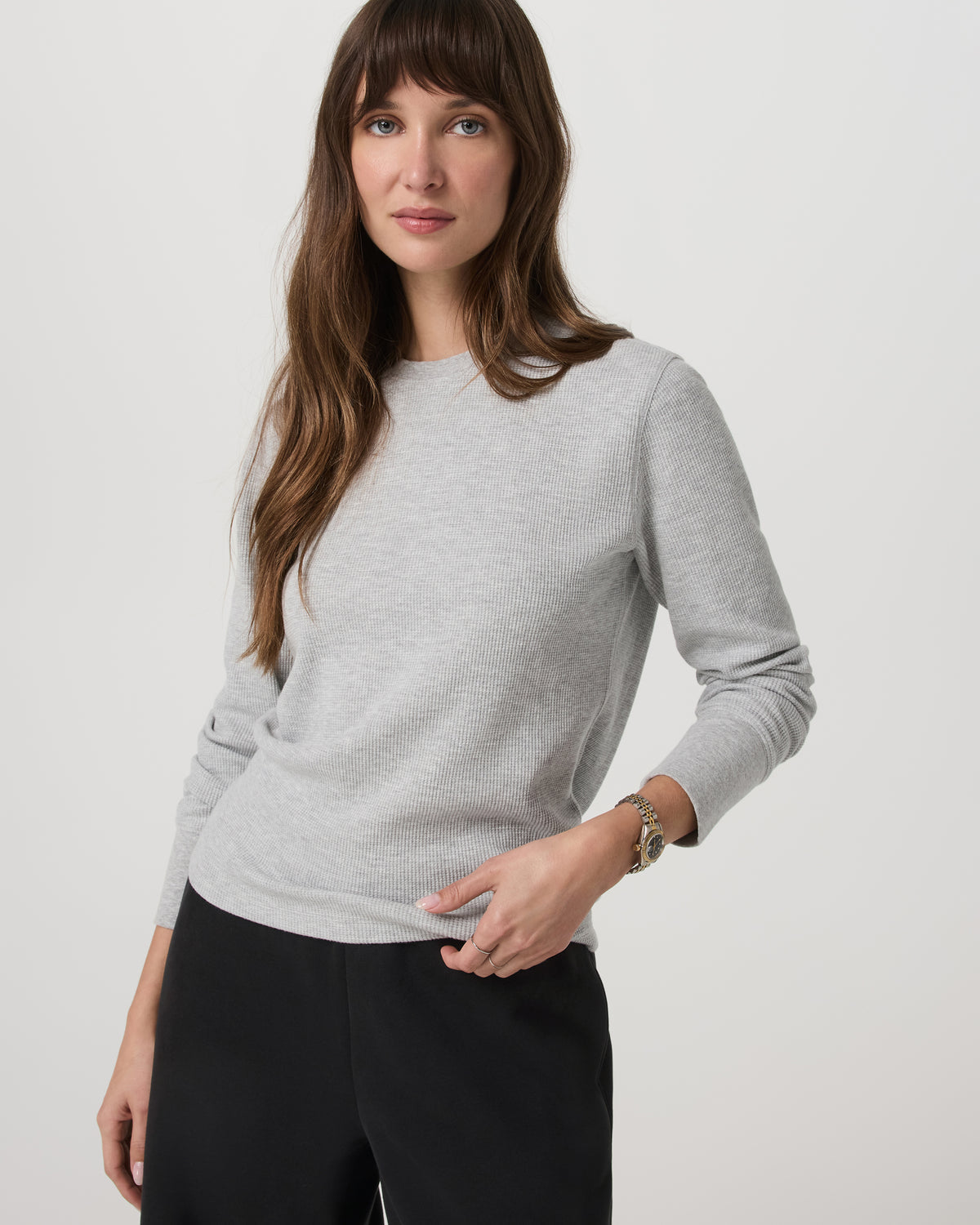 Long Sleeve Waffle Top Women's Light Heather Grey Tee | Vuori for sale - US 6286