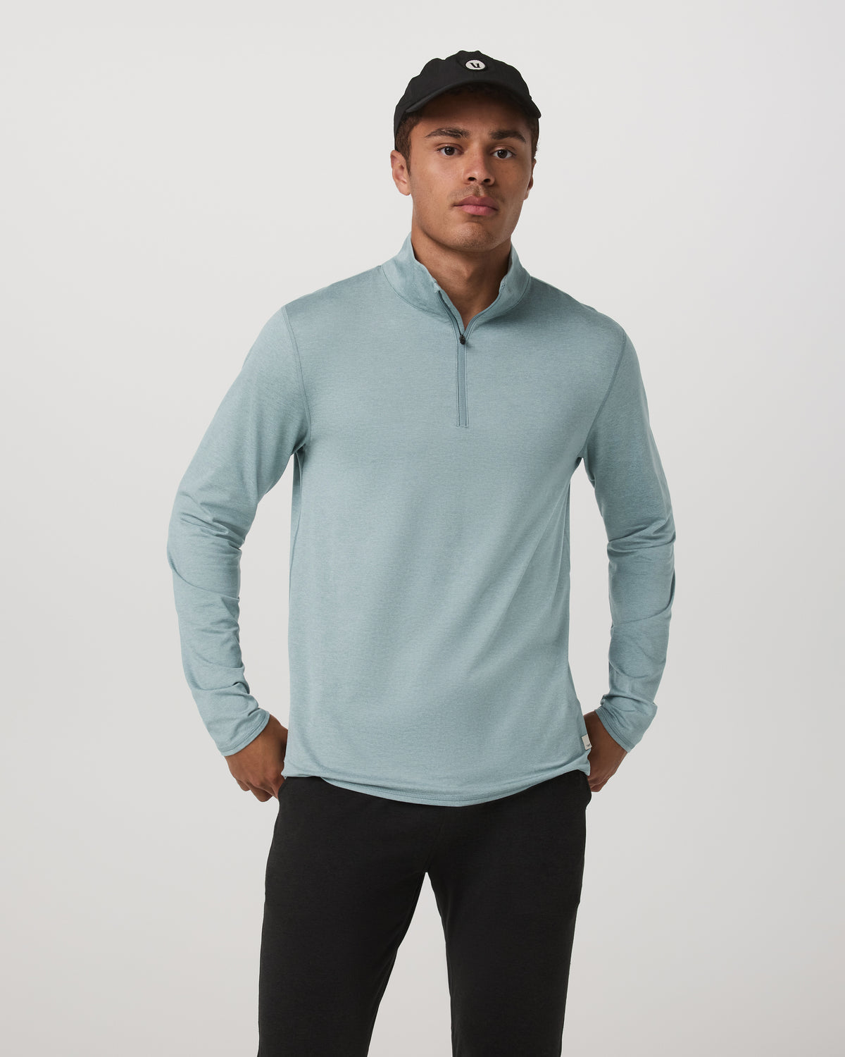 Ponto Half Zip Mock Neck Men's Misty Blue Heather Layer | Vuori discount - US 5957