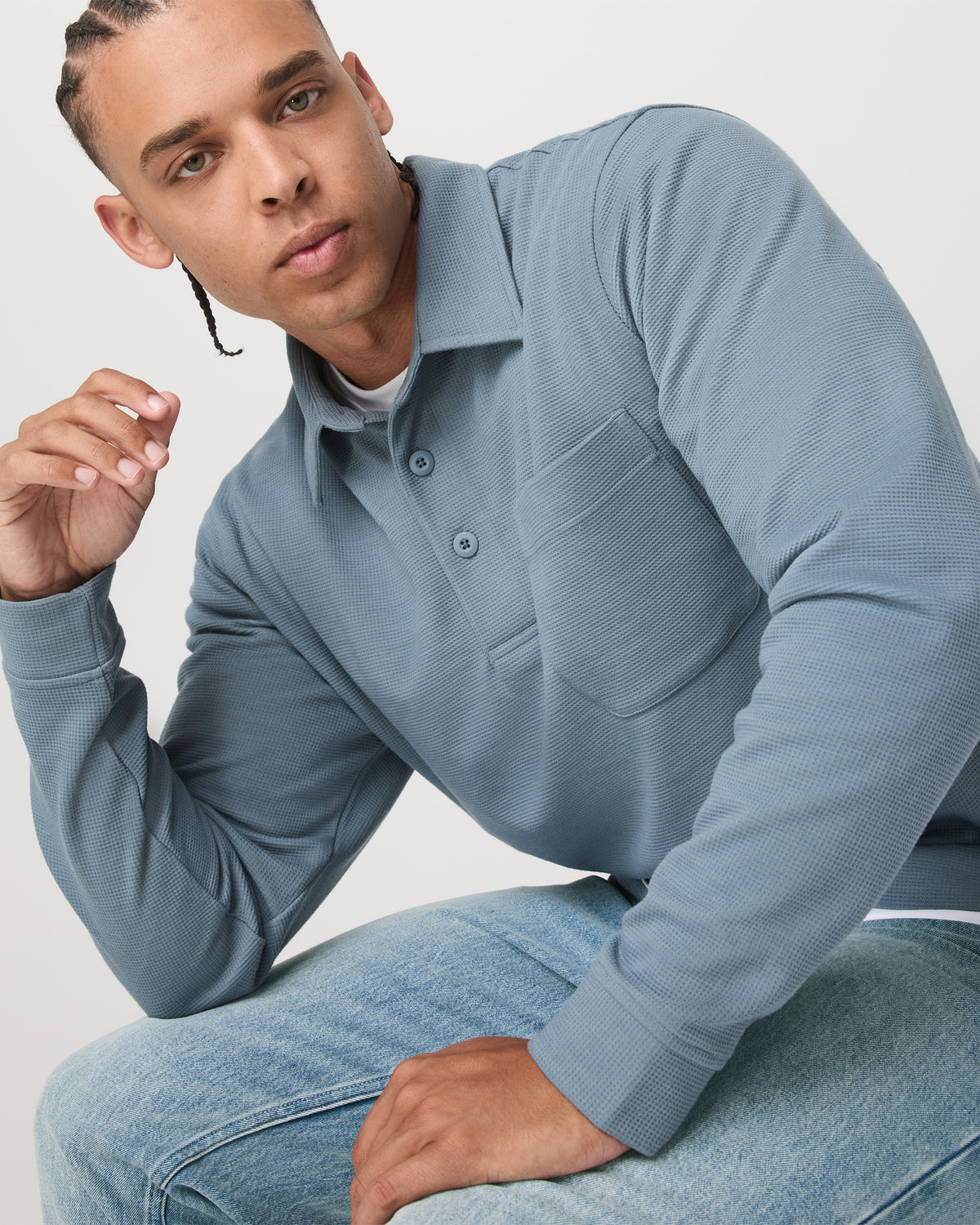 Long Sleeve Waffle Polo Men's Abyss Polo Shirt | Vuori discount - US 8979