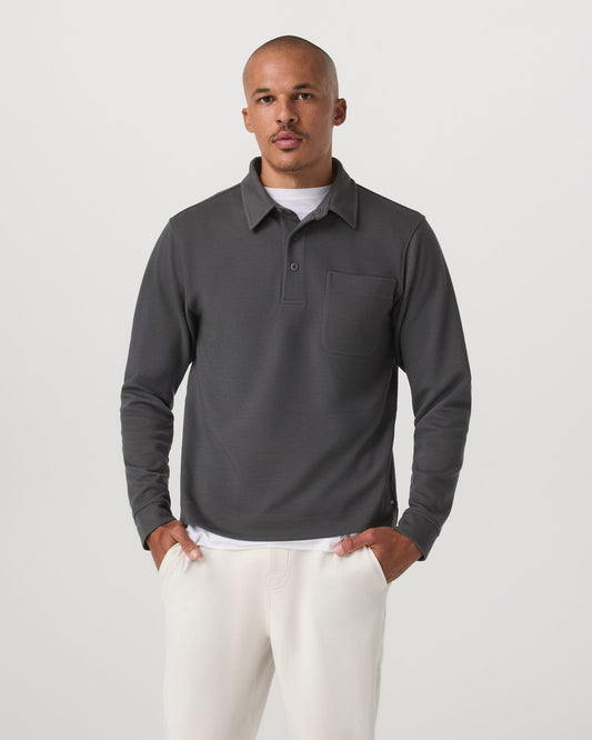 Long Sleeve Waffle Polo Men's Dark Pewter Polo Shirt | Vuori outlet - US 2504