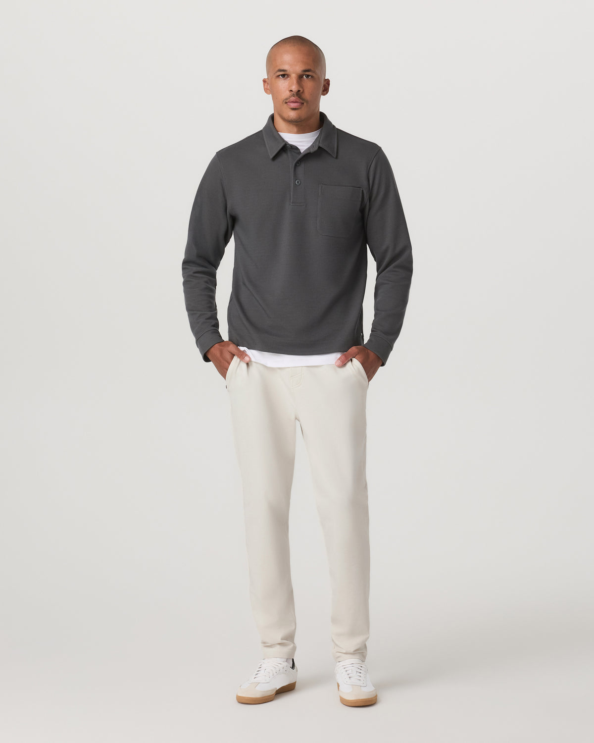 Long Sleeve Waffle Polo Men's Dark Pewter Polo Shirt | Vuori outlet - US 2504