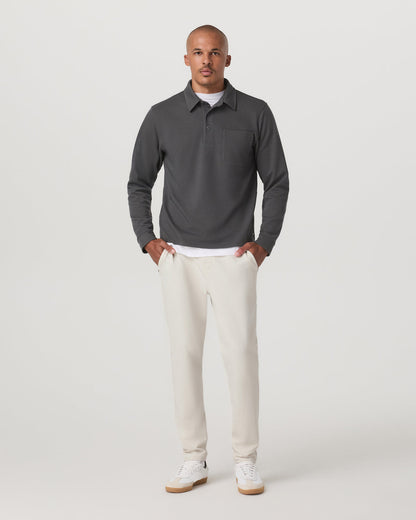 Long Sleeve Waffle Polo Men's Dark Pewter Polo Shirt | Vuori outlet - US 2504