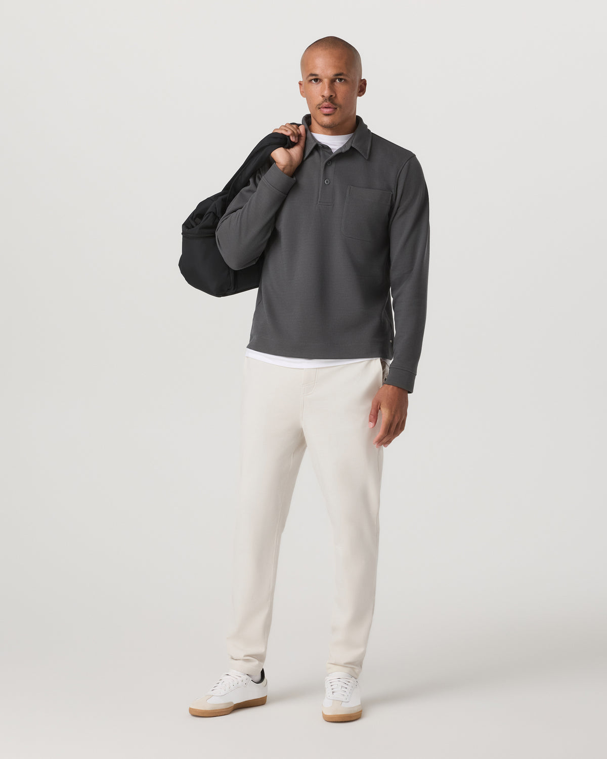 Long Sleeve Waffle Polo Men's Dark Pewter Polo Shirt | Vuori outlet - US 2504