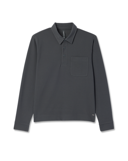 Long Sleeve Waffle Polo Men's Dark Pewter Polo Shirt | Vuori outlet - US 2504