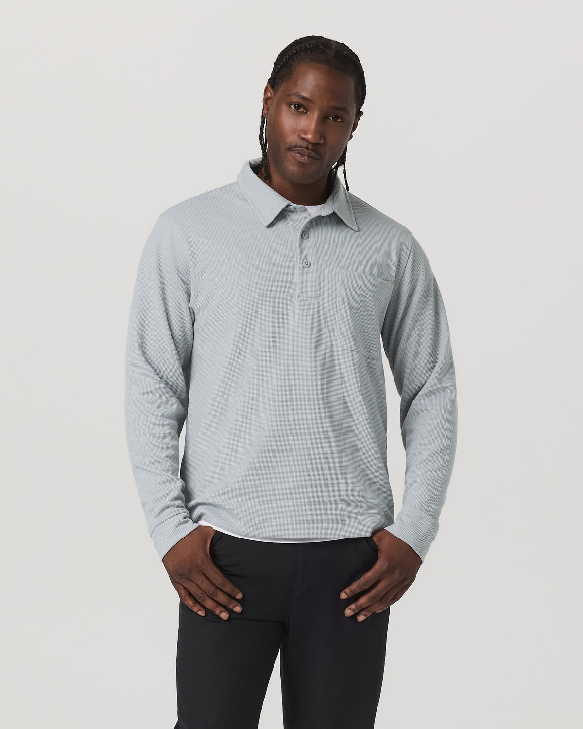 Long Sleeve Waffle Polo Men's Sea Fog Polo Shirt | Vuori for sale - US 5917