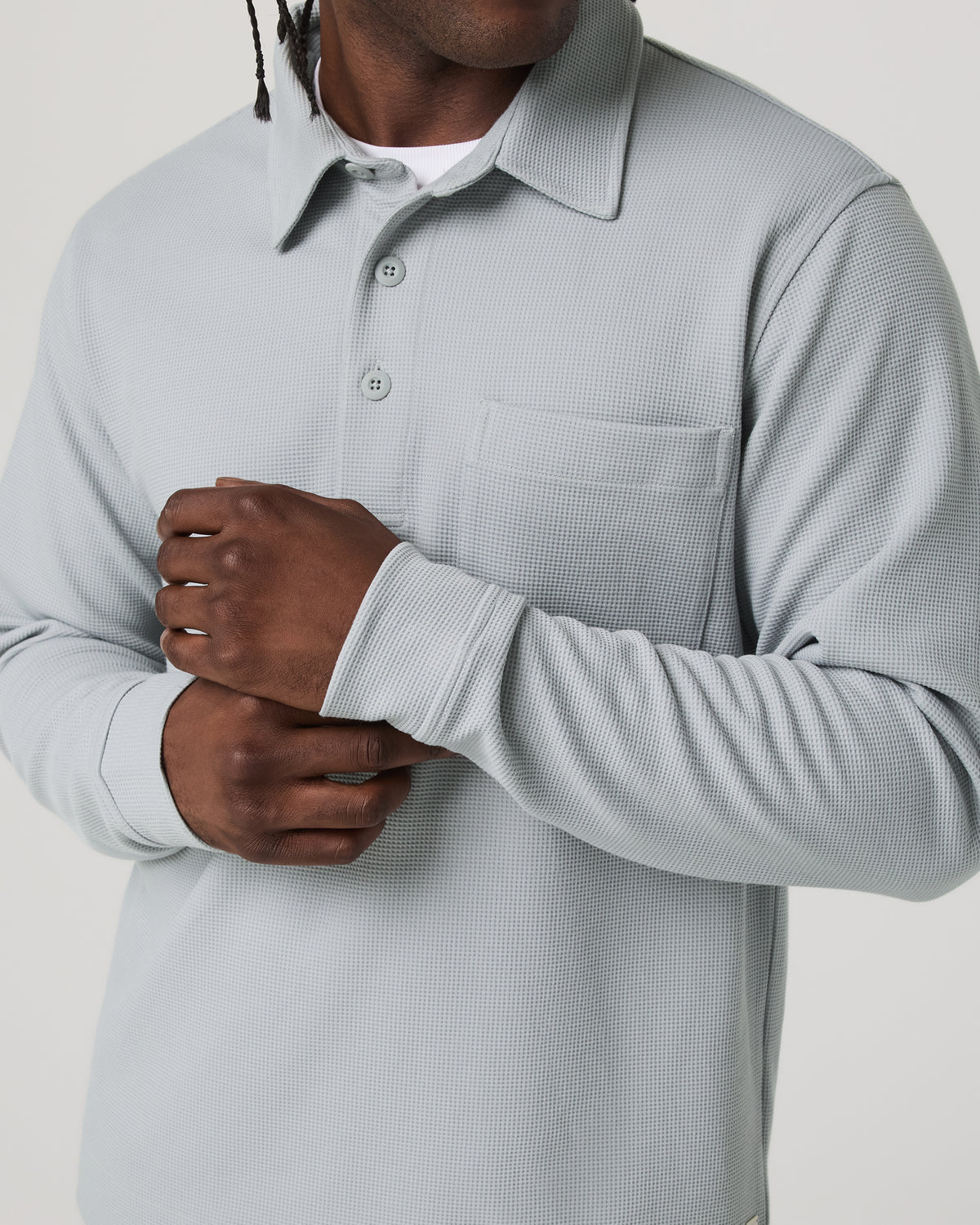 Long Sleeve Waffle Polo Men's Sea Fog Polo Shirt | Vuori for sale - US 5917