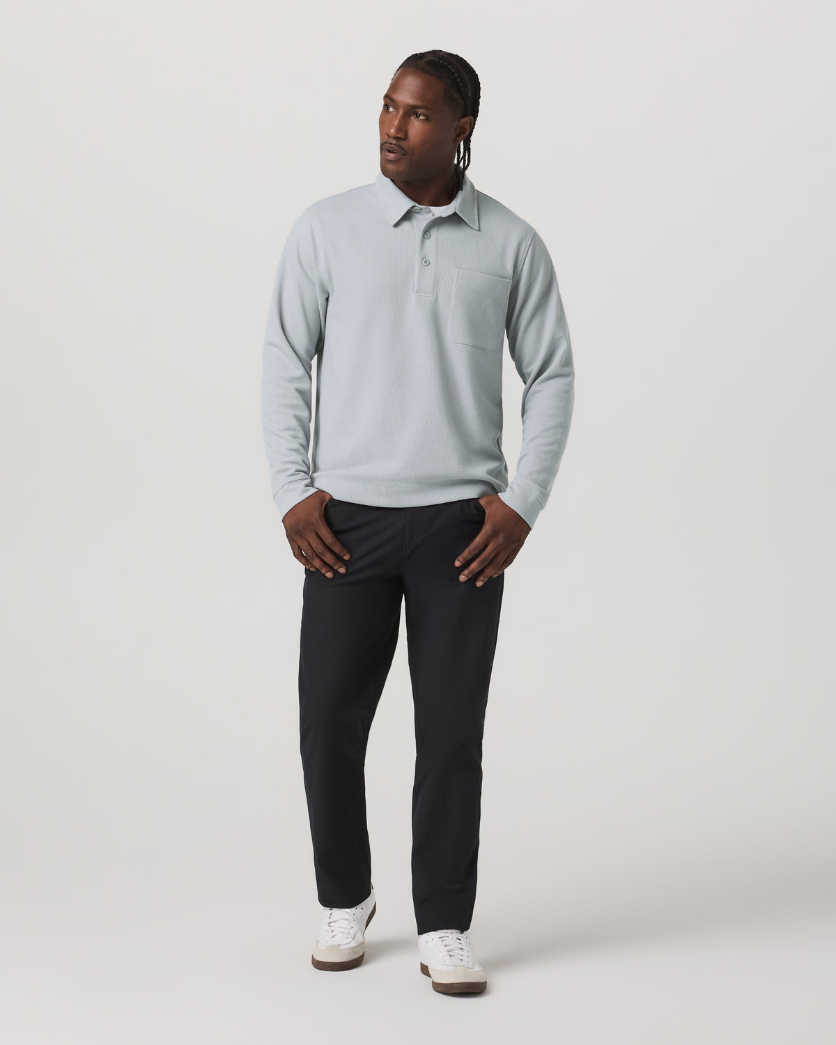 Long Sleeve Waffle Polo Men's Sea Fog Polo Shirt | Vuori for sale - US 5917