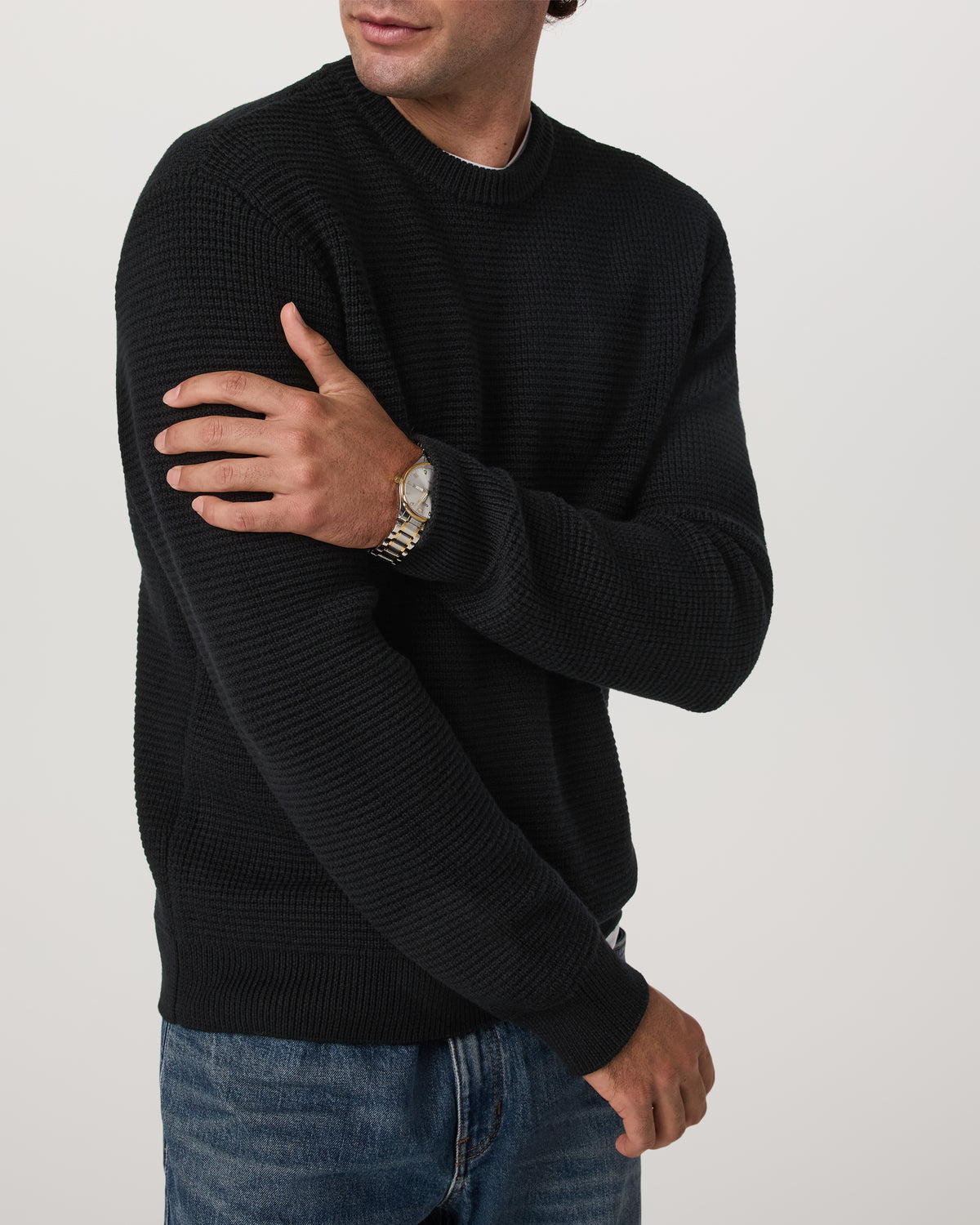 Denver Waffle Crew Sweater Men's Black Wool Sweater | Vuori onsale - US 7718