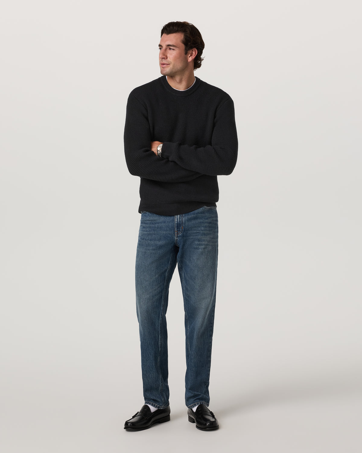 Denver Waffle Crew Sweater Men's Black Wool Sweater | Vuori onsale - US 7718