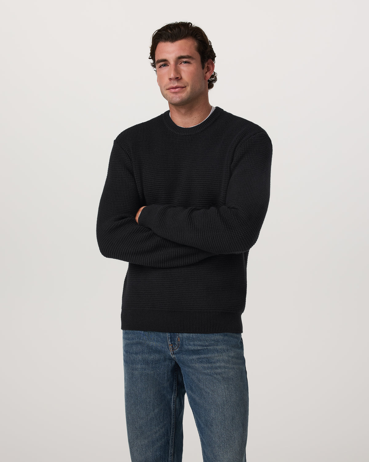 Denver Waffle Crew Sweater Men's Black Wool Sweater | Vuori onsale - US 7718