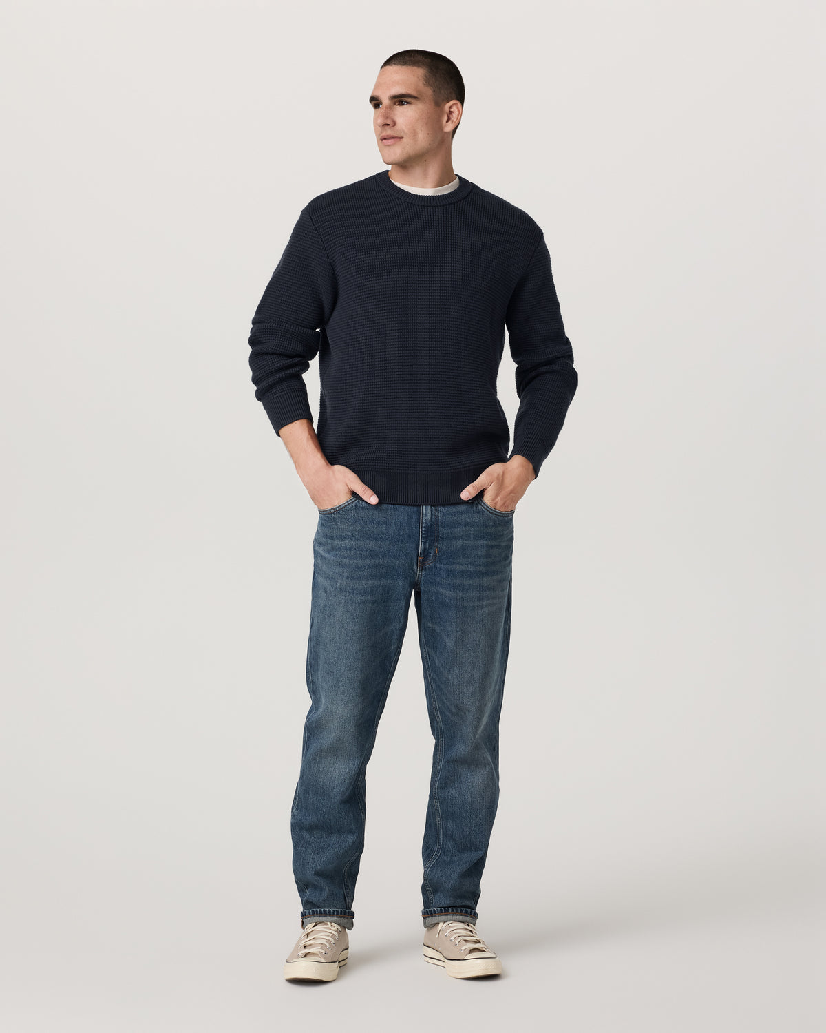Denver Waffle Crew Sweater Men's Navy Wool Sweater | Vuori for sale - US 7162