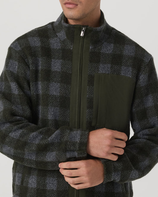 Ridge Fleece Jacket Men's Olive Plaid Zip-Up | Vuori discount - US 4199