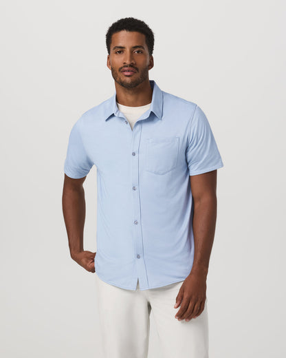 Short Sleeve Knit Oxford Button Down - Classic Fit Blue | Vuori discount - US 8452