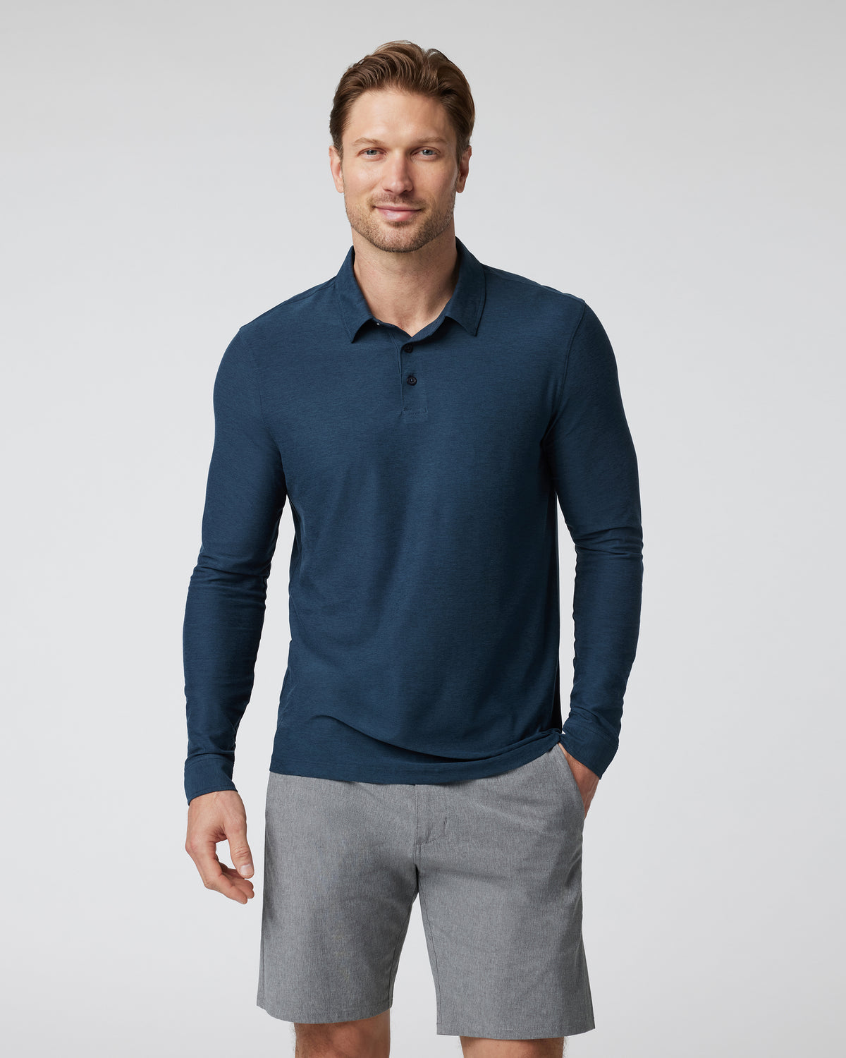 Long Sleeve Strato Tech Polo Navy Heather Blue Polo | Vuori shop - US 2064