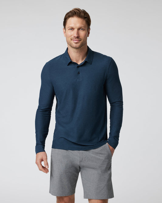 Long Sleeve Strato Tech Polo Navy Heather Blue Polo | Vuori shop - US 2064