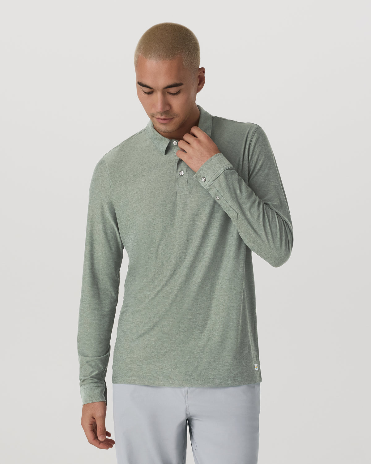 Long Sleeve Strato Tech Polo Men's Thyme Heather Shirt | Vuori online - US 8734