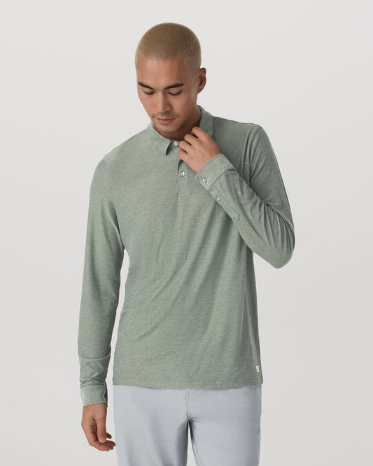 Long Sleeve Strato Tech Polo Men's Thyme Heather Shirt | Vuori online - US 8734