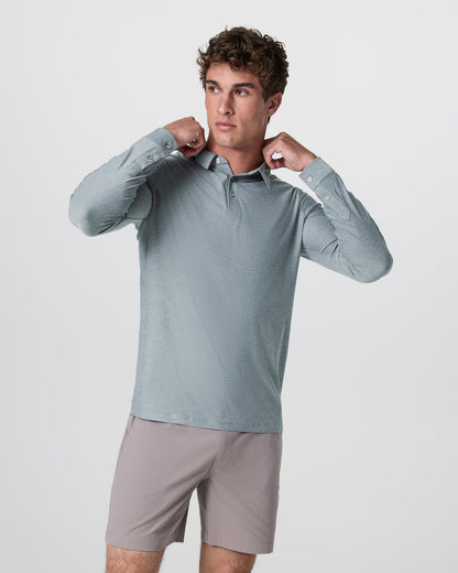 Long Sleeve Strato Tech Polo Dusty Blue Heather | Vuori for sale - US 4368