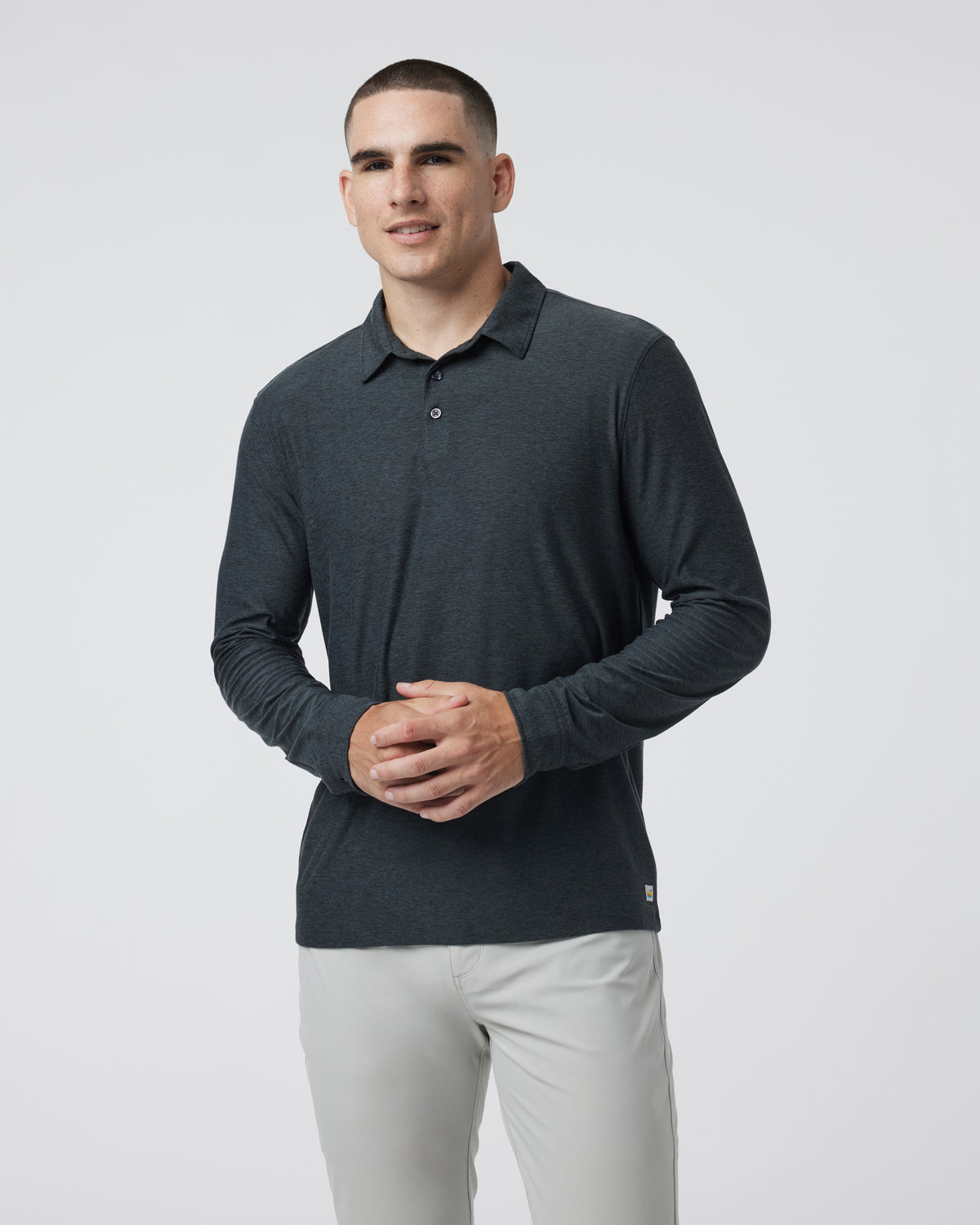 Long Sleeve Strato Tech Polo Charcoal Heather | Vuori for sale - US 7619
