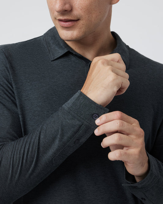 Long Sleeve Strato Tech Polo Charcoal Heather | Vuori for sale - US 7619