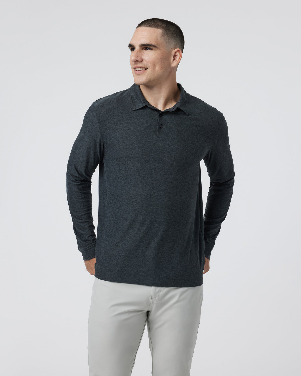 Long Sleeve Strato Tech Polo Charcoal Heather | Vuori for sale - US 7619