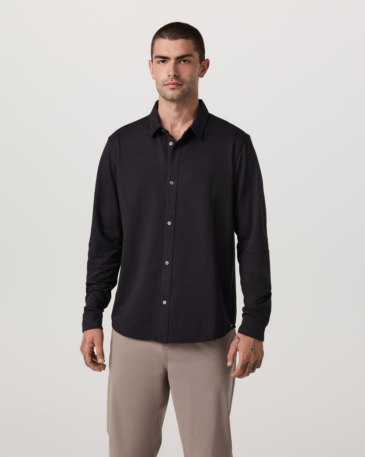 Long Sleeve Knit Oxford Button Down Men's Black Shirt | Vuori outlet - US 3772