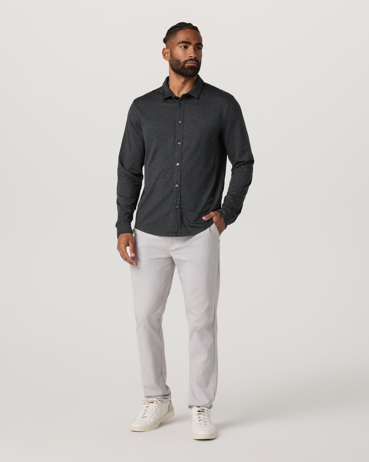 Men's Long Sleeve Ponto Button Down Charcoal Heather | Vuori for sale - US 7849