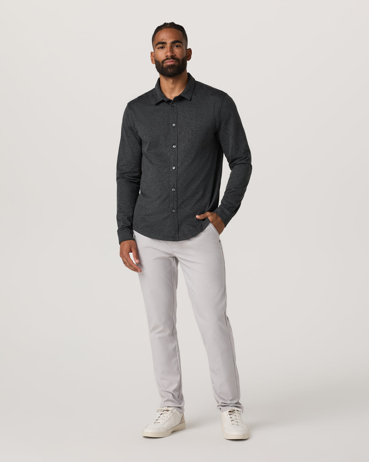Men's Long Sleeve Ponto Button Down Charcoal Heather | Vuori for sale - US 7849