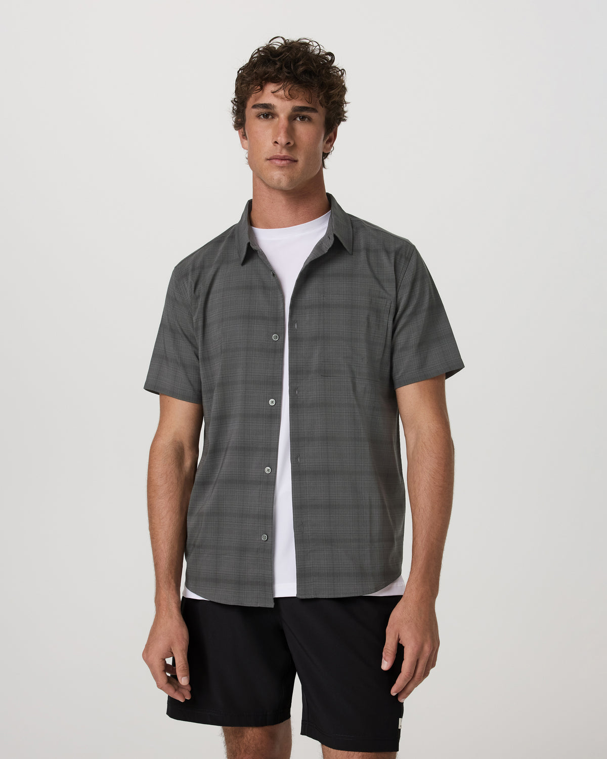 Men's Short Sleeve Plaid Button Down Shirt Dark Pewter | Vuori discount - US 6620