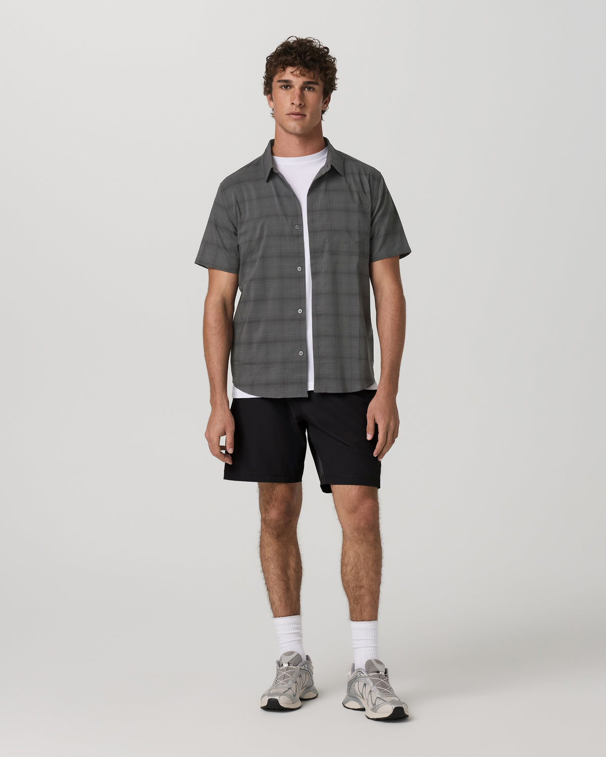 Men's Short Sleeve Plaid Button Down Shirt Dark Pewter | Vuori discount - US 6620