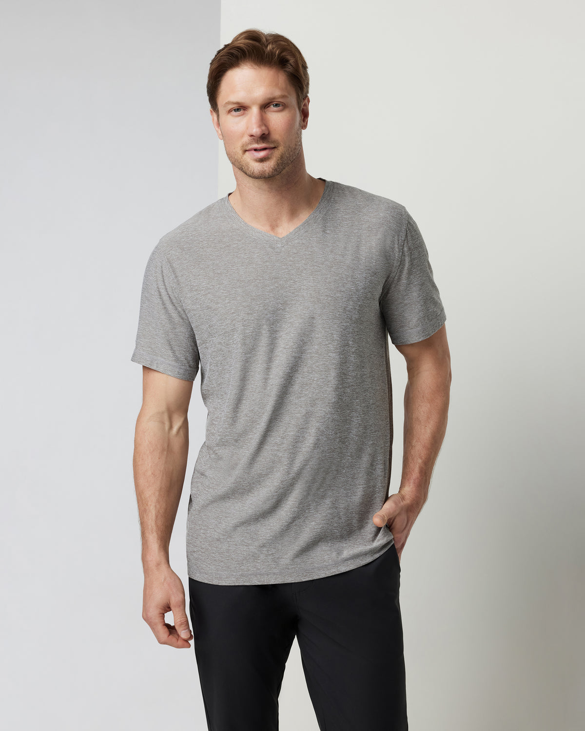 Strato Tech V-Neck Men's Heather Grey Shirt | Vuori discount - US 7736