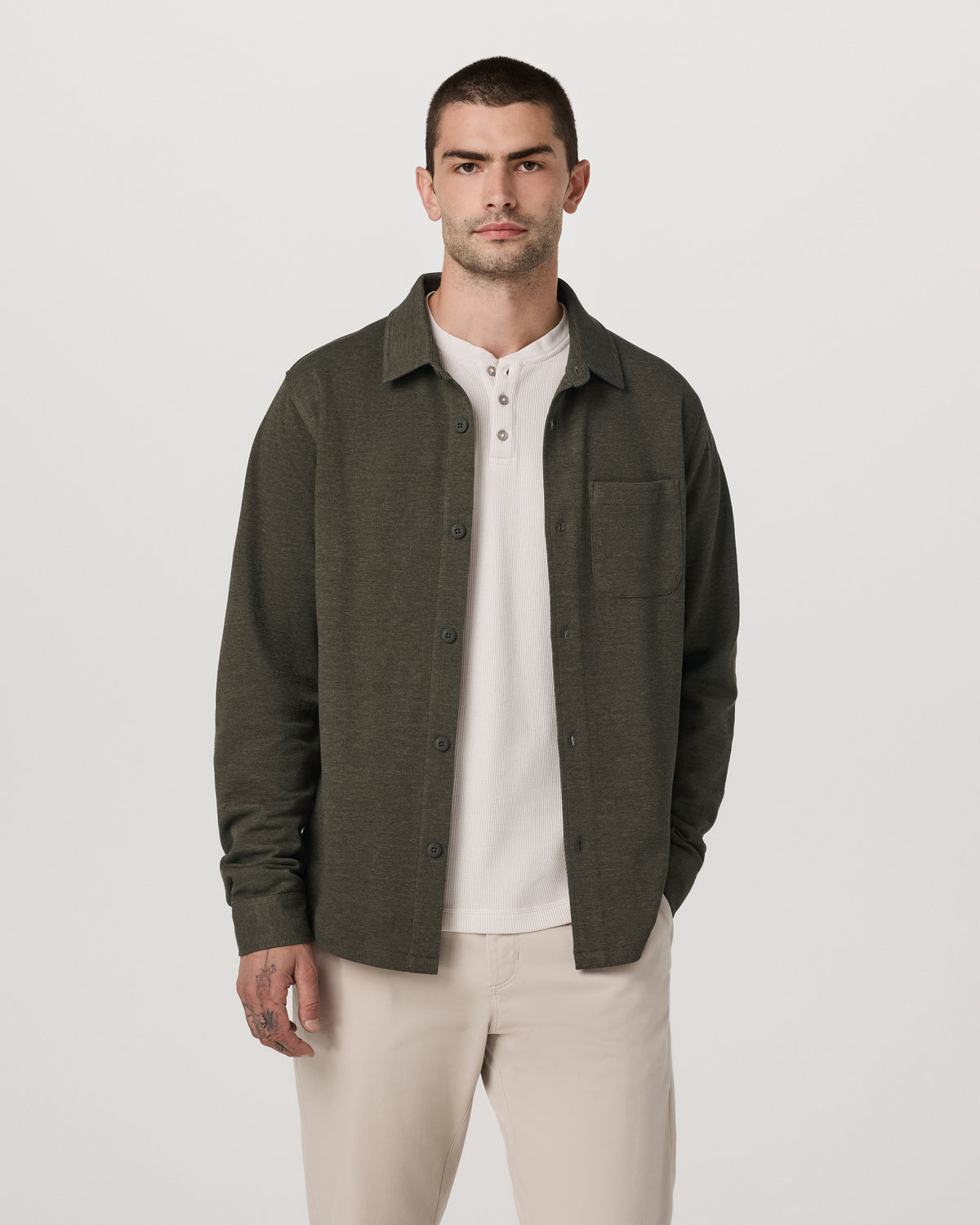Jeffreys Overshirt Men's Olive Heather Button-Up Shirt | Vuori discount - US 8513