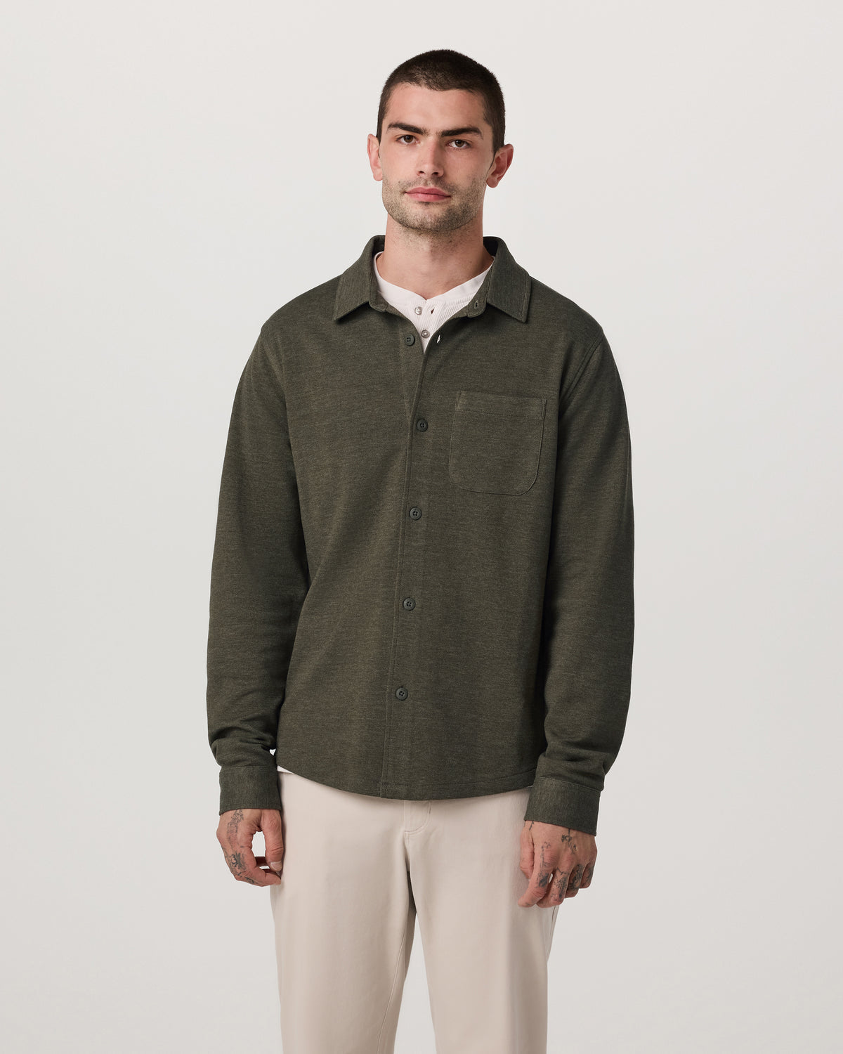 Jeffreys Overshirt Men's Olive Heather Button-Up Shirt | Vuori discount - US 8513